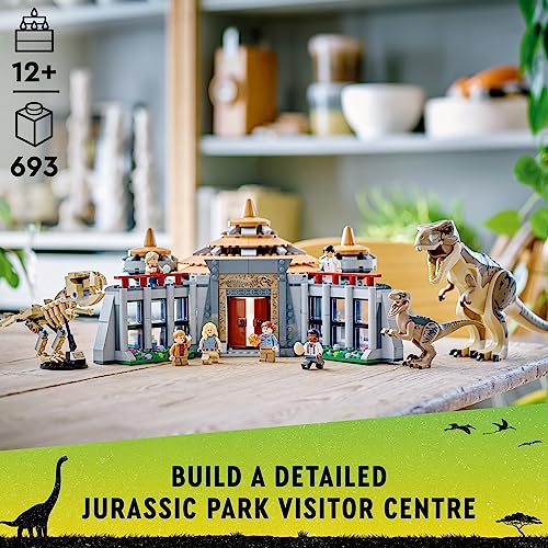 LEGO Jurassic Park Visitor Center: T. rex & Raptor Attack 76961 Buildable Dinosaur Toy; Gift for Teens and Kids Aged 12 and Up, Including a Dino Skeleton Figure, 6 Minifigures and More