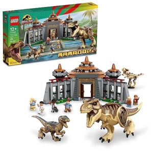 lego jurassic park visitor center: t. rex & raptor attack 76961 buildable dinosaur toy; gift for teens and kids aged 12 and up, including a dino skeleton figure, 6 minifigures and more