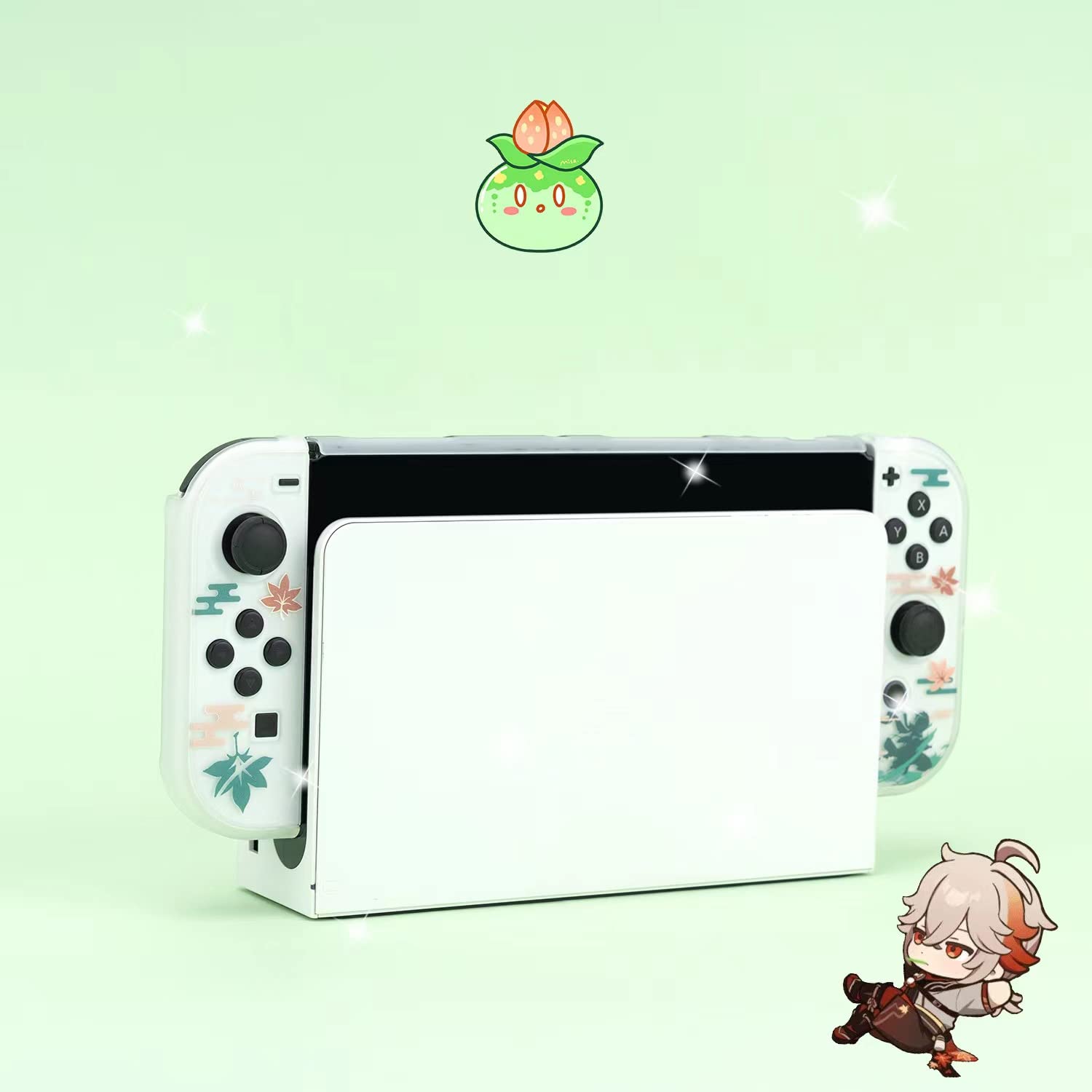 Eamily Cute Genshin Impact Kaedehara Kazuha Case Compatible with Nintendo Switch, Dockable Case Cover, Ergonomic Soft TPU Grip Case for Joycon, Sparkle Skin Set