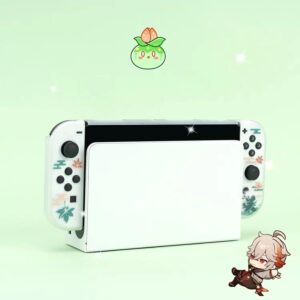 Eamily Cute Genshin Impact Kaedehara Kazuha Case Compatible with Nintendo Switch OLED, Dockable Case Cover, Ergonomic Soft TPU Grip Case for Joycon, Sparkle Skin Set