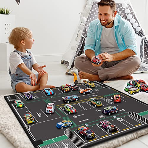 Aomola Pull Back Car Toys for Toddlers Kids 3, 40 Pack Colorful Mini Diecast Race Cars with Play Mat (Storage Bag), Birthday Gift for Boys and Girl 3 4 5 6 7 8 Years Old