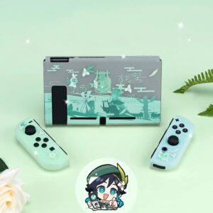 Cute Genshin Impact Venti Case Compatible with Nintendo Switch, Dockable Case Cover, Ergonomic Soft TPU Grip Case for Joycon, Sparkle Skin Set