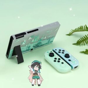 Cute Genshin Impact Venti Case Compatible with Nintendo Switch, Dockable Case Cover, Ergonomic Soft TPU Grip Case for Joycon, Sparkle Skin Set