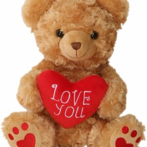 Zillywood 9" Talking Teddy Bear Repeats What You say. Repeating Talking Teddy Bear Gift for her. I Love You Gifts for Valentine's Day, Mother's Day with Removable Plush Heart (Repeating Teddy Bear)