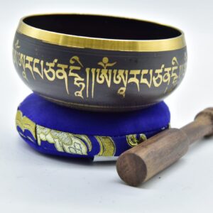 3.75" Tibetan Meditation Yoga Singing Bowl Black Set with free Wooden Mallet and Silk Cushion from Nepal, Singing bowls.