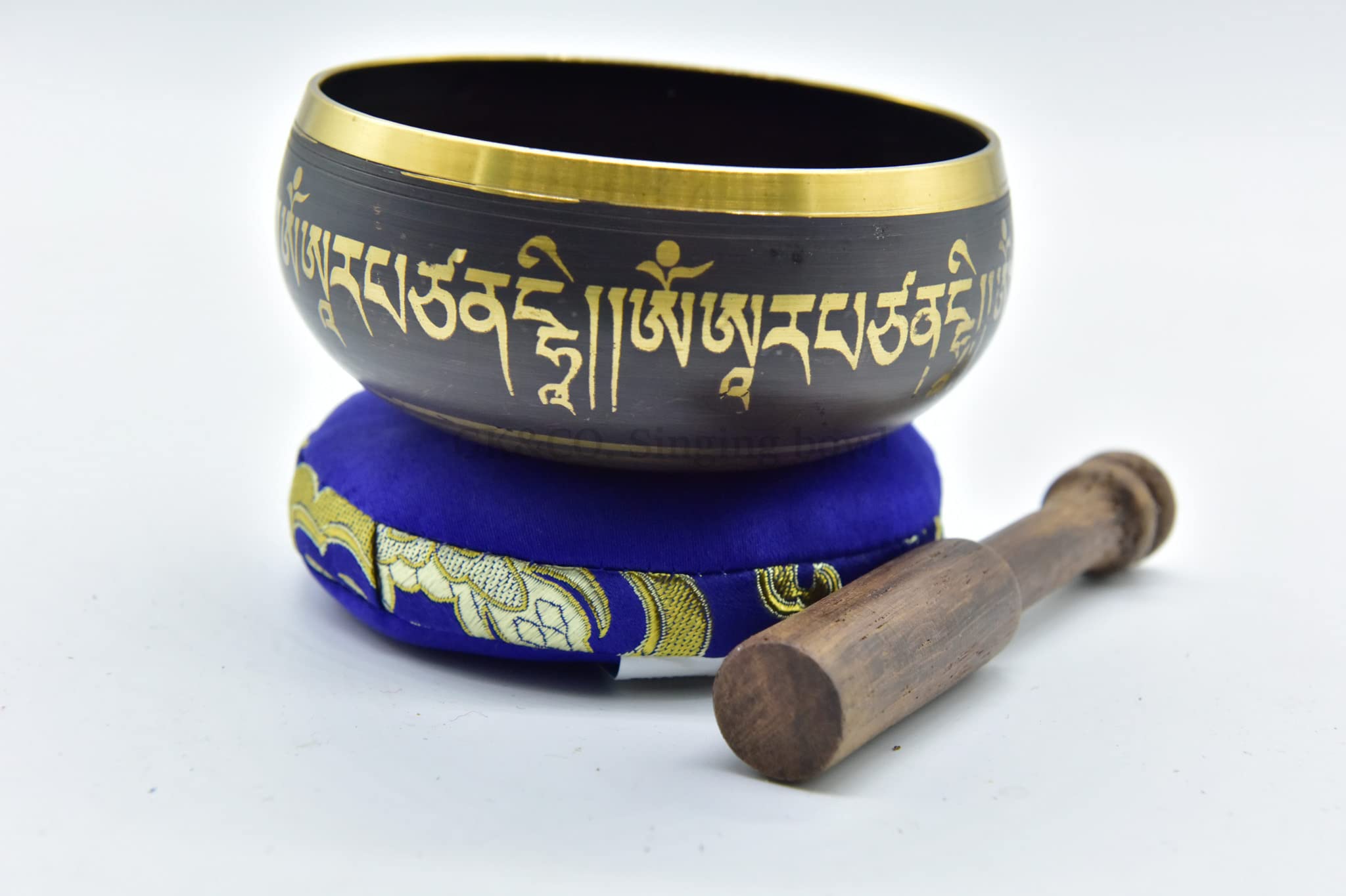 3.75" Tibetan Meditation Yoga Singing Bowl Black Set with free Wooden Mallet and Silk Cushion from Nepal, Singing bowls.