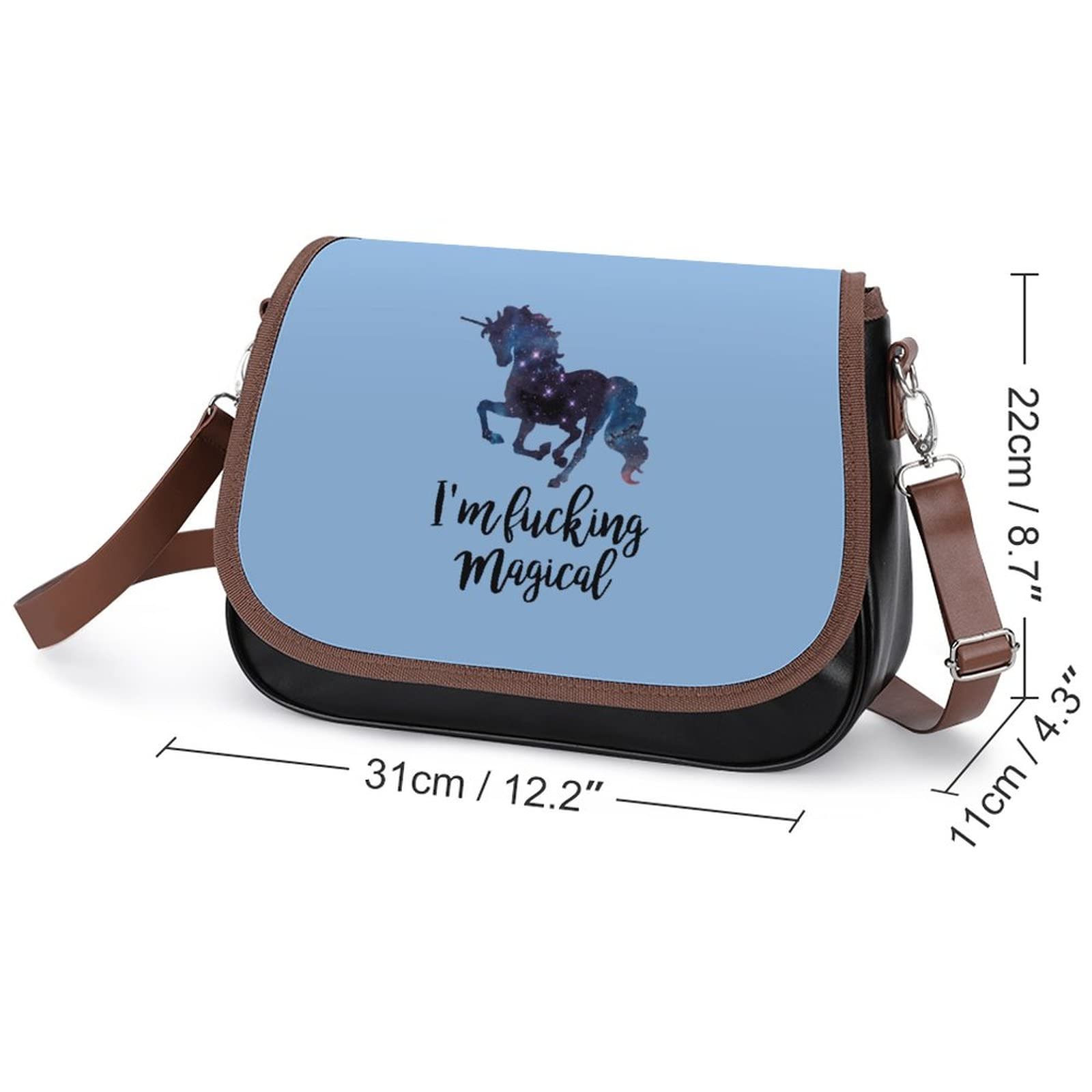 I'm Fucking Magical Unicorn Women's Crossbody Bag PU Leather Message Bag Shoulder Handbag Purse for Travel Office