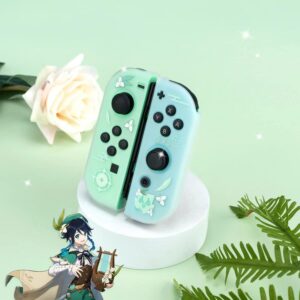 Cute Genshin Impact Venti Case Compatible with Nintendo Switch OLED, Dockable Case Cover, Ergonomic Soft TPU Grip Case for Joycon, Sparkle Skin Set