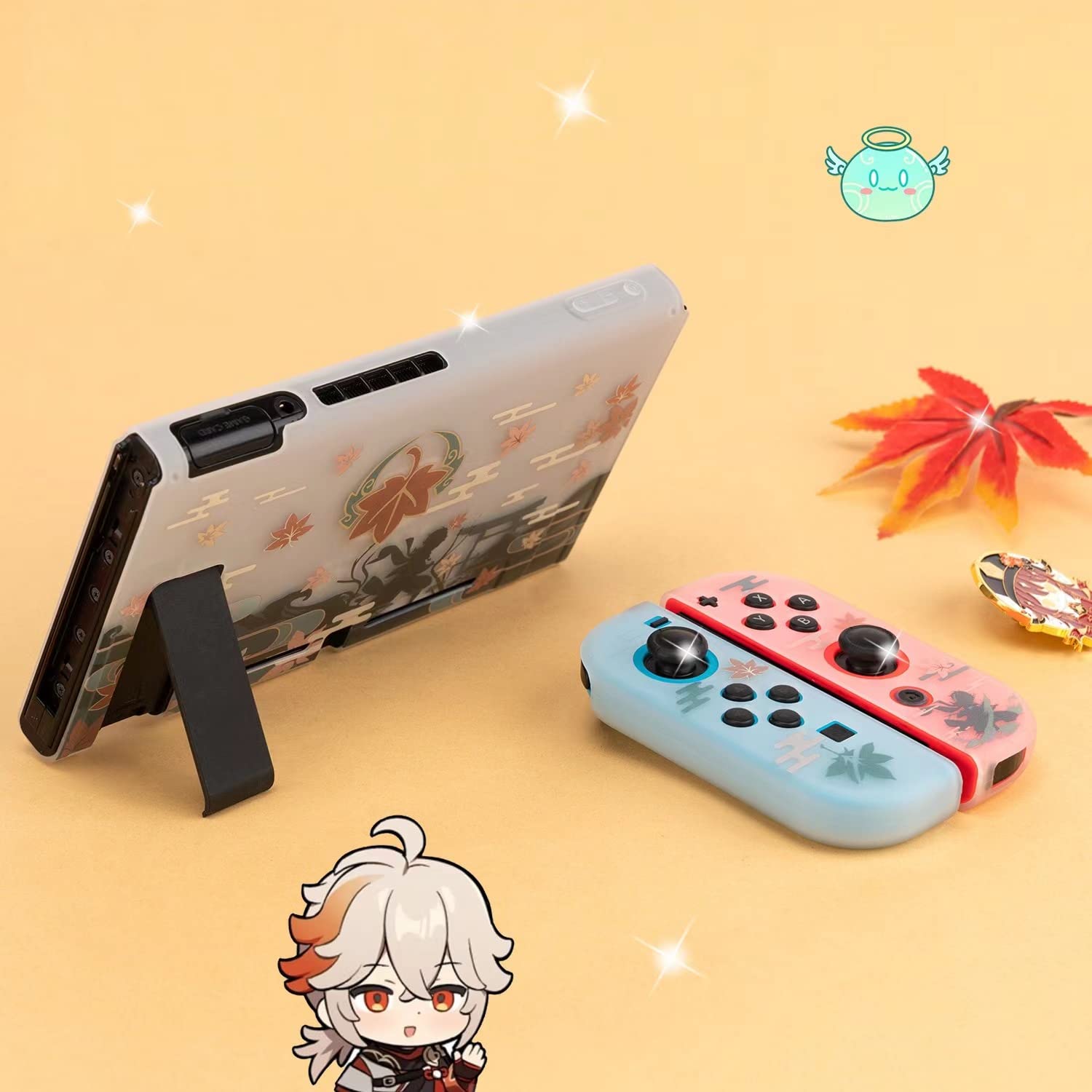 Eamily Cute Genshin Impact Kaedehara Kazuha Case Compatible with Nintendo Switch, Dockable Case Cover, Ergonomic Soft TPU Grip Case for Joycon, Sparkle Skin Set