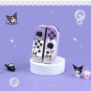 Eamily Cute Kuromi Case Compatible with Nintendo Switch OLED, Dockable Case Cover, Ergonomic Soft TPU Grip Case for Joycon, Sparkle Skin Set