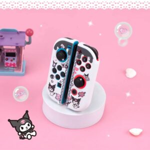 Eamily Cute Kuromi Case Compatible with Nintendo Switch OLED, Dockable Case Cover, Ergonomic Soft TPU Grip Case for Joycon, Sparkle Skin Set