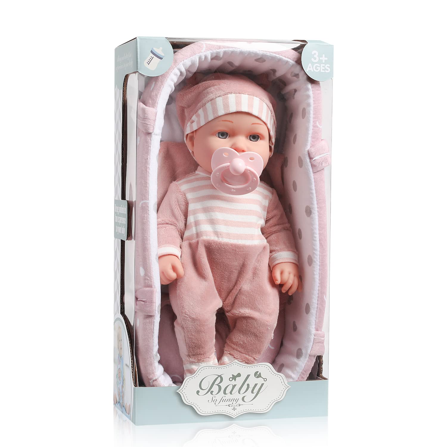 Enjoyin 12'' Baby Doll Playset with Washable Doll Accessories Includes Carrier Bassinet Bed, Pacifier, Blanket, and Pillow, First Baby Dolls for Toddlers 36 Months and Up