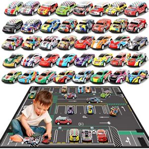 aomola pull back car toys for toddlers kids 3, 40 pack colorful mini diecast race cars with play mat (storage bag), birthday gift for boys and girl 3 4 5 6 7 8 years old