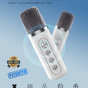 Karaoke Machine with 2 Wireless Microphones, FULLIFE 2024 3000mAh Portable Bluetooth Karaoke Speaker for Adults/Kids, PA System with RGB Light, Echo, Support TF/USB/AUX, Home Karaoke Set for Parties