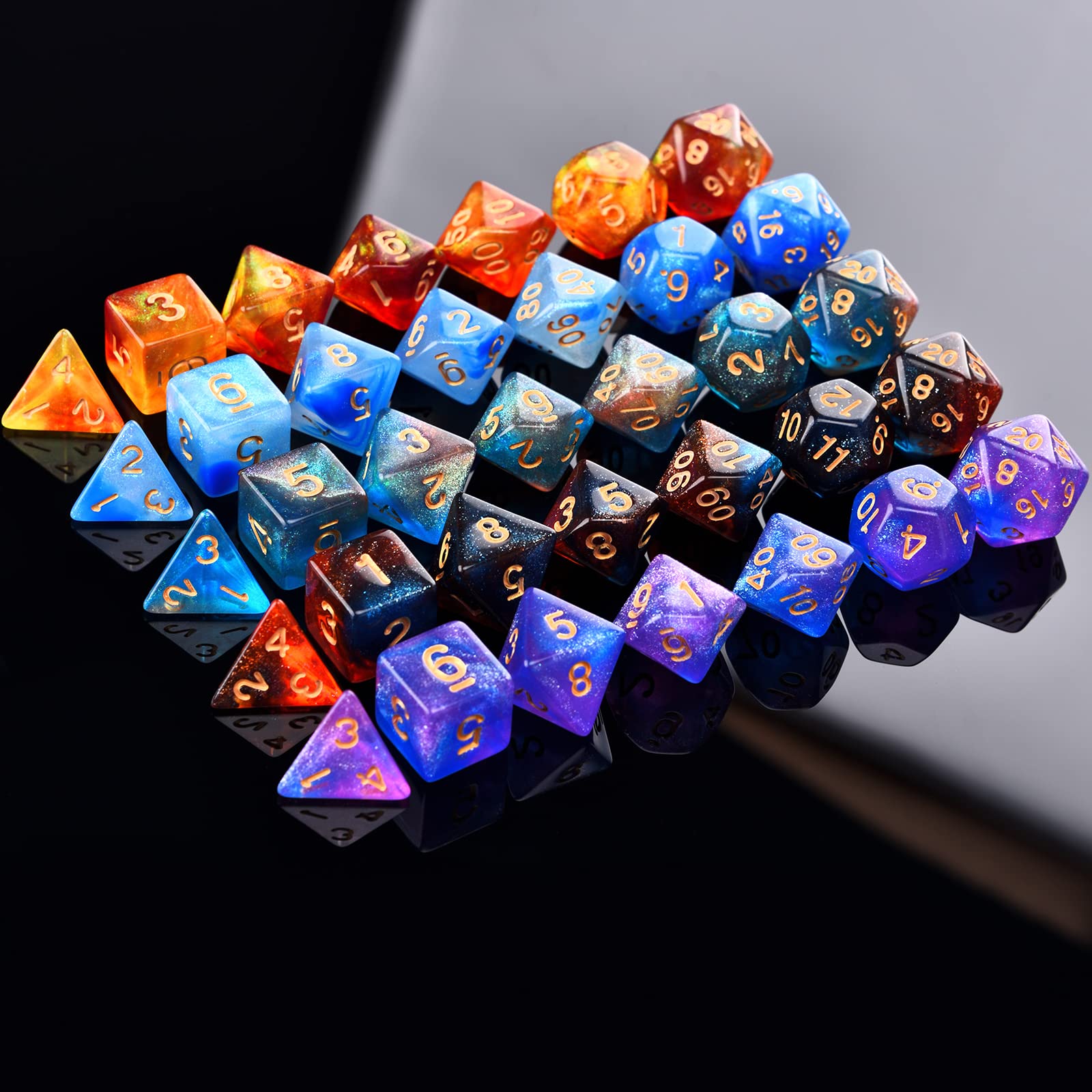 Amiven DND RPG Dice Sets 20 x 7 Polyhedral Glitter Dice (140 Pieces) for Dungeons and Dragons Tabletop Role-Playing Games, with a Large Bag