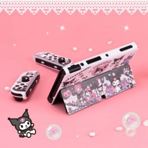 Eamily Cute Kuromi Case Compatible with Nintendo Switch OLED, Dockable Case Cover, Ergonomic Soft TPU Grip Case for Joycon, Sparkle Skin Set