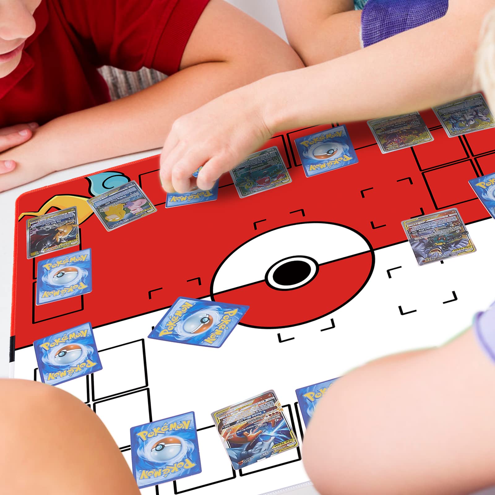 Biouai Playmat for Card Game with Tube - Stitched Play Mat for Card Gameplay with Zones, 2 Player Trainer Game Playing Mat (red)