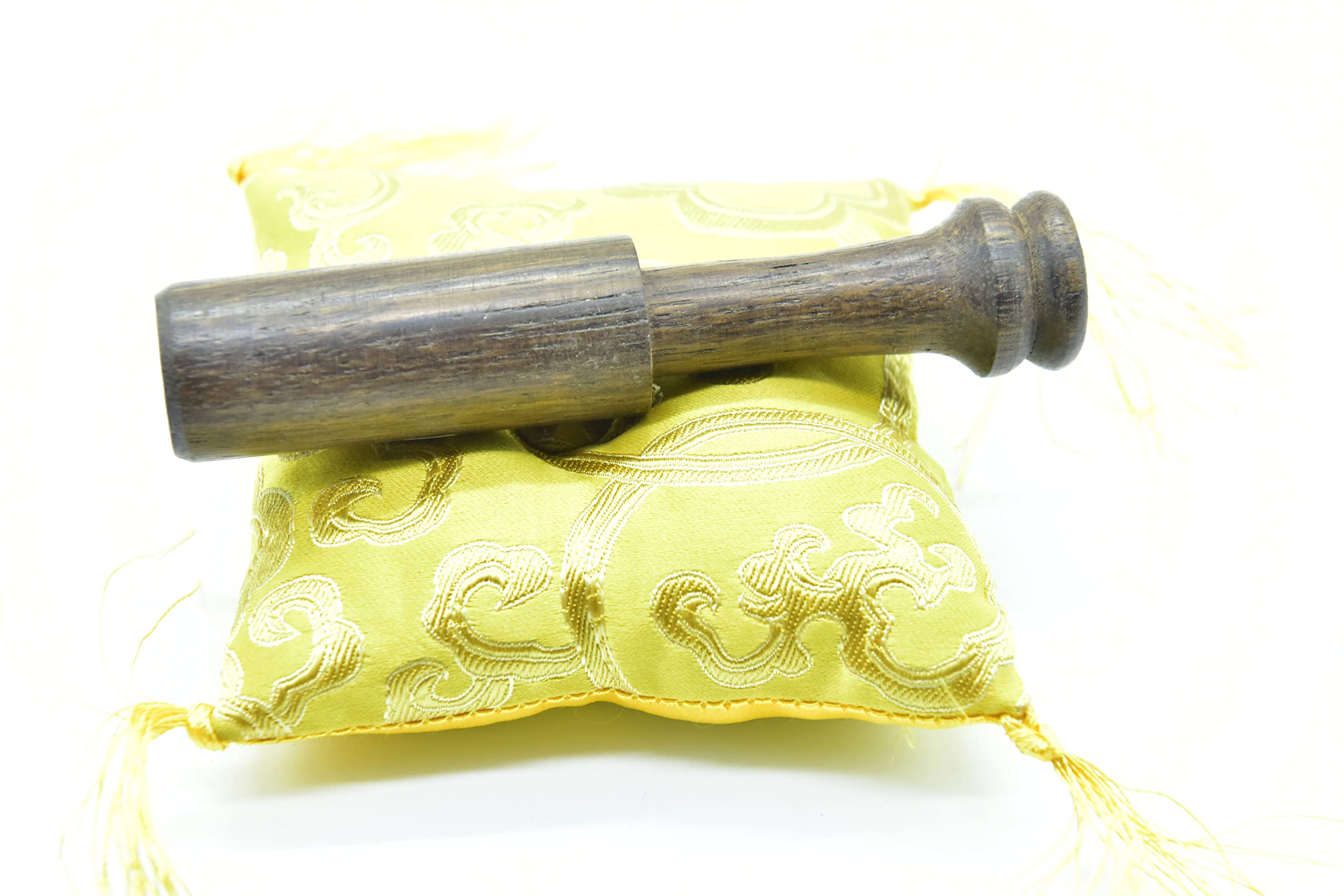 3.75" Tibetan Meditation Yoga Singing Bowl Yellow Set with free Wooden Mallet and Silk Cushion from Nepal, Singing bowls.