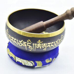 3.75" Tibetan Meditation Yoga Singing Bowl Black Set with free Wooden Mallet and Silk Cushion from Nepal, Singing bowls.