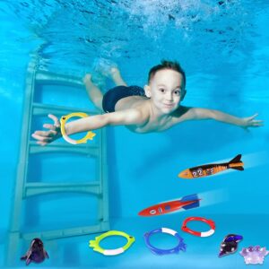 Woplagyreat Summer Pool Diving Swimming Toys for Kids, Fun Swim Games Sinking Set, Underwater Dive Gifts with Storage Bag Include Torpedo Gems Shark Rings Sea Animals for Boys Girls Toddlers 20 Packs