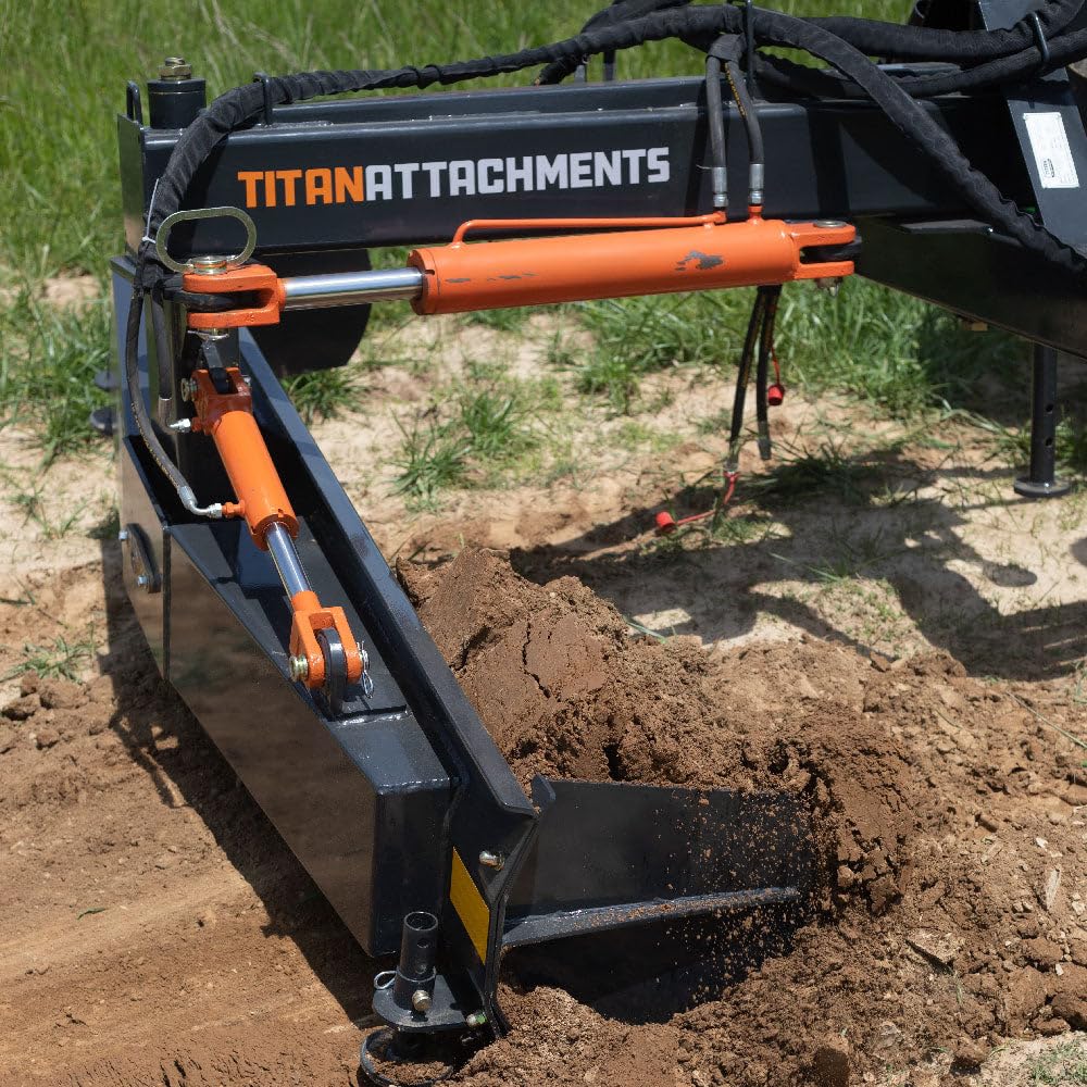 Titan Attachments 3 Point Hydraulic 6-Way 84" Rear Blade, Fits Cat 1 & 2 Tractors, 3 Cylinders for Tilt, Angle, Offset Grading and Scraping Land Leveler