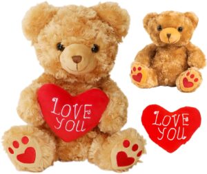 zillywood 9" talking teddy bear repeats what you say. repeating talking teddy bear gift for her. i love you gifts for valentine's day, mother's day with removable plush heart (repeating teddy bear)