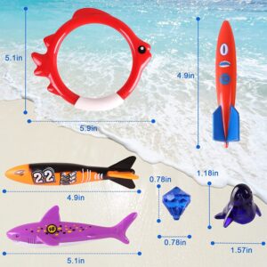 Woplagyreat Summer Pool Diving Swimming Toys for Kids, Fun Swim Games Sinking Set, Underwater Dive Gifts with Storage Bag Include Torpedo Gems Shark Rings Sea Animals for Boys Girls Toddlers 20 Packs