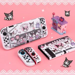 Eamily Cute Kuromi Case Compatible with Nintendo Switch OLED, Dockable Case Cover, Ergonomic Soft TPU Grip Case for Joycon, Sparkle Skin Set