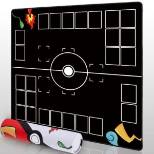 playmat for game with tube - stitched play mat for card gameplay with zones, 2 player trainer game playing mat (black)