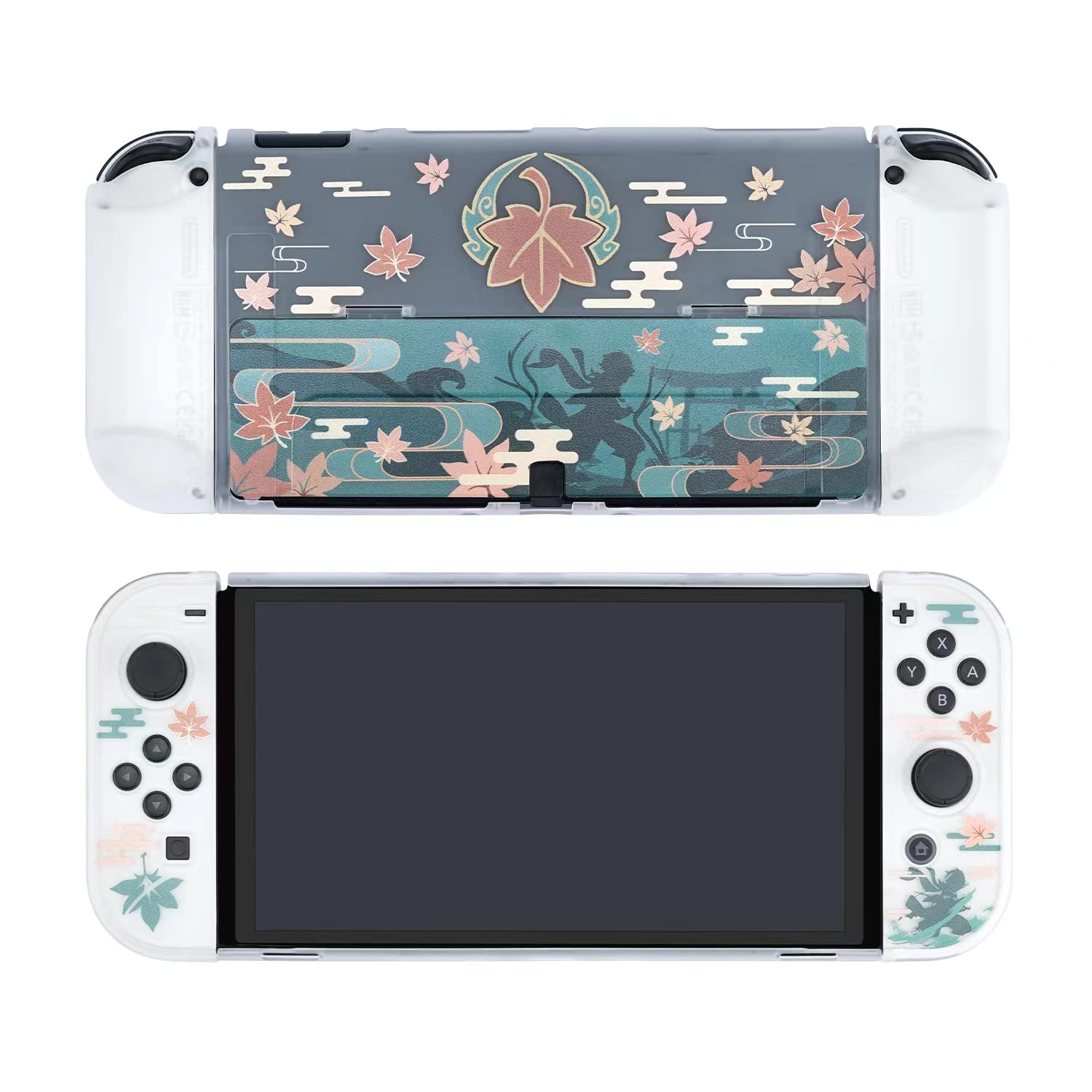 Eamily Cute Genshin Impact Kaedehara Kazuha Case Compatible with Nintendo Switch OLED, Dockable Case Cover, Ergonomic Soft TPU Grip Case for Joycon, Sparkle Skin Set