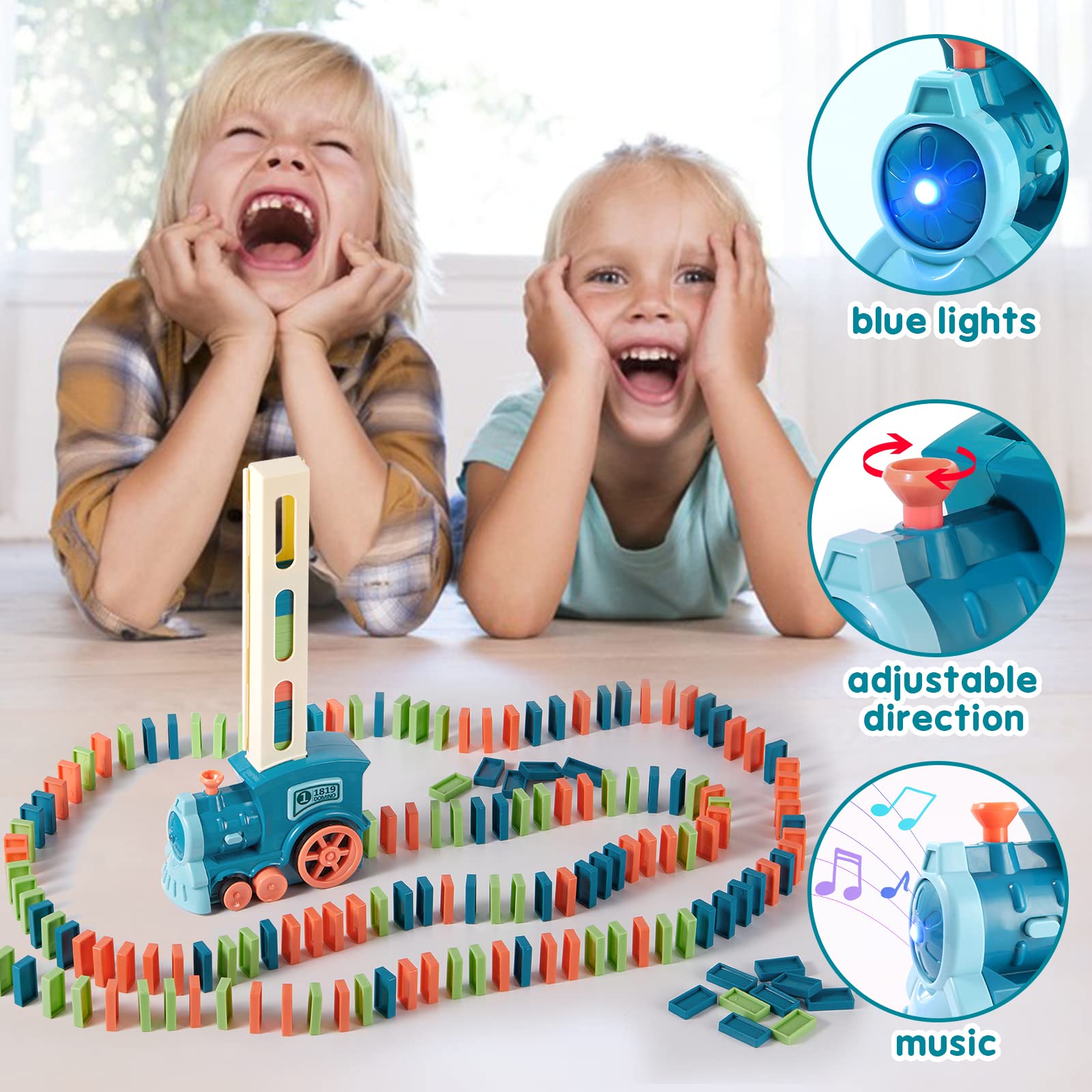 BAIWER 200 PCS Domino Train Toy Set, Automatic Dominos Train for Kids Boys Girls, Electric Dominoes Machine Train Toy Set with Sound Light, Birthday Gifts for Kids Family Games Dominos Dominoes