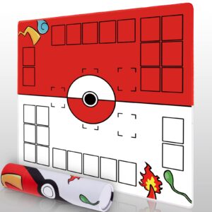 Biouai Playmat for Card Game with Tube - Stitched Play Mat for Card Gameplay with Zones, 2 Player Trainer Game Playing Mat (red)