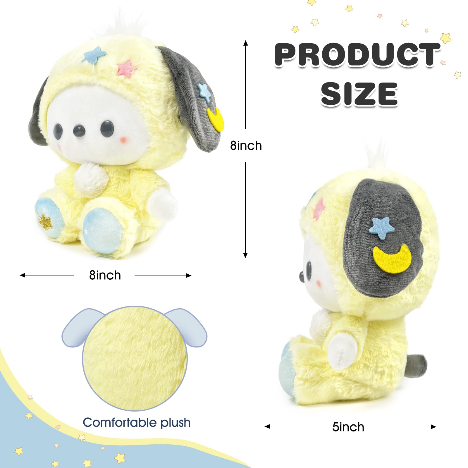 Wetacmof 8in Kawaii Cute Plush Soft Yellow Dog Cute Cartoon Stuffed Animals Toy Doll Gift for Kids and Fans