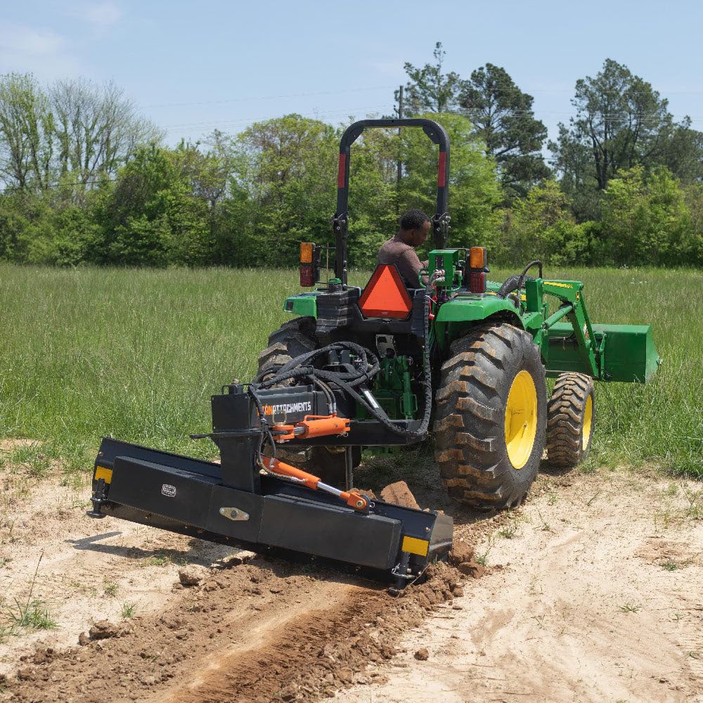 Titan Attachments 3 Point Hydraulic 6-Way 84" Rear Blade, Fits Cat 1 & 2 Tractors, 3 Cylinders for Tilt, Angle, Offset Grading and Scraping Land Leveler