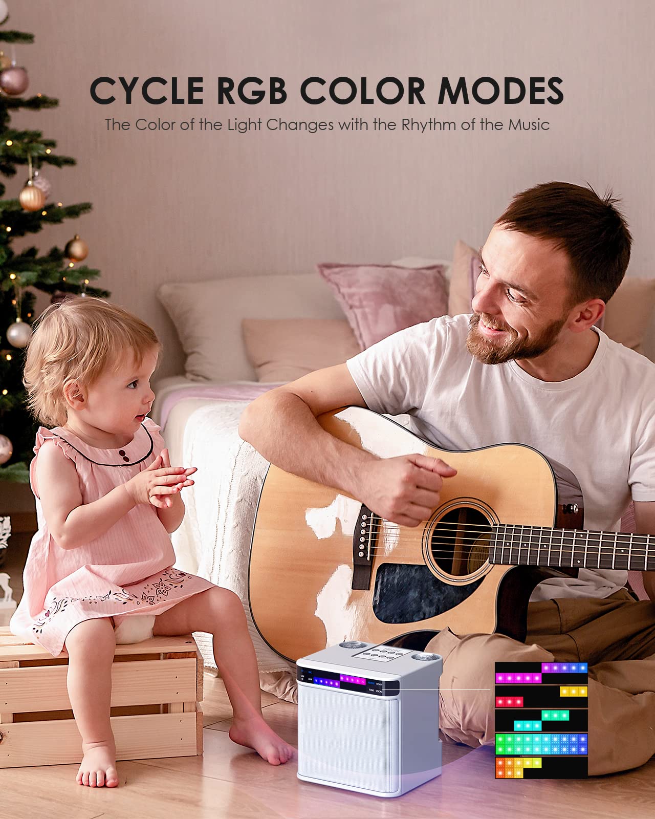 Karaoke Machine with 2 Wireless Microphones, FULLIFE 2024 3000mAh Portable Bluetooth Karaoke Speaker for Adults/Kids, PA System with RGB Light, Echo, Support TF/USB/AUX, Home Karaoke Set for Parties