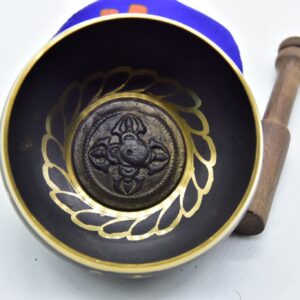 3.75" Tibetan Meditation Yoga Singing Bowl Black Set with free Wooden Mallet and Silk Cushion from Nepal, Singing bowls.