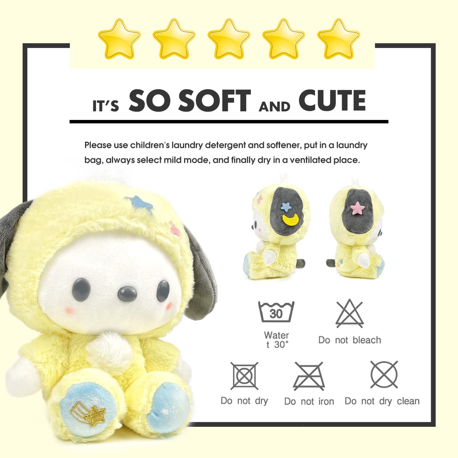 Wetacmof 8in Kawaii Cute Plush Soft Yellow Dog Cute Cartoon Stuffed Animals Toy Doll Gift for Kids and Fans