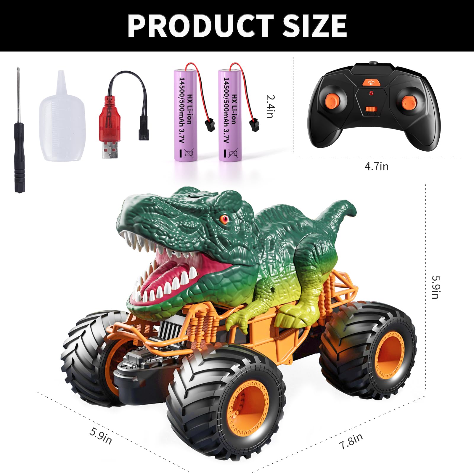 Bennol Remote Control Dinosaur Car Toys for Kids Boys 3-5 4-7, 2.4GHz RC Dino Car Toys with Light, Sound & Spray, Indoor Outdoor All Terrain Electric RC Car Toys Gifts for 3 4 5 8 10 12 Boys Kids