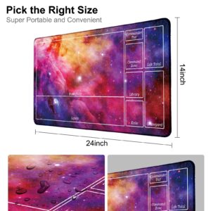 Biouai Starry Playmat for MTG Magic The Gathering - Stitched Field Rules Zones Play Mat with Free Tube Case for MTG Card Game Playing for Beginner(Purple)