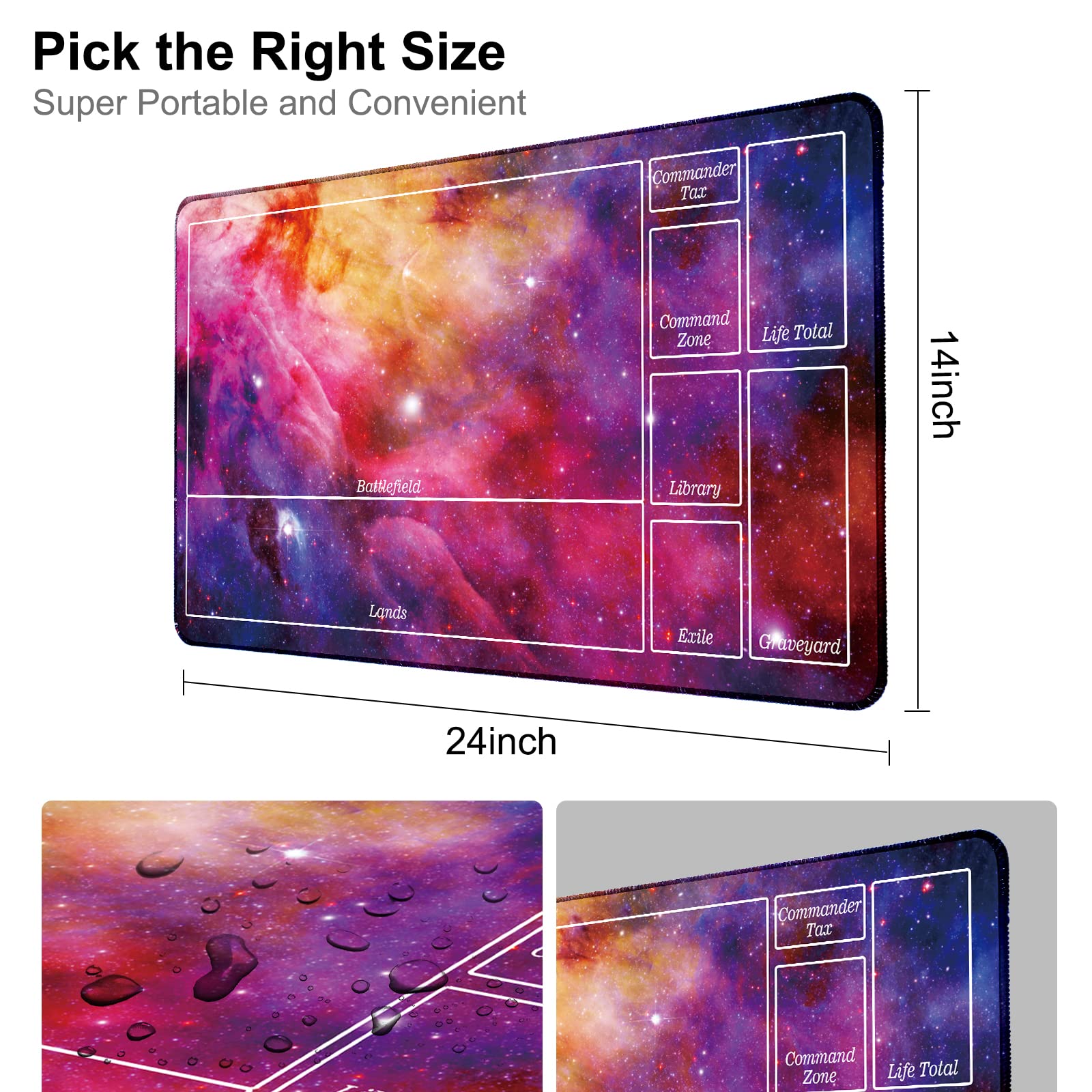 Biouai Starry Playmat for MTG Magic The Gathering - Stitched Field Rules Zones Play Mat with Free Tube Case for MTG Card Game Playing for Beginner(Purple)