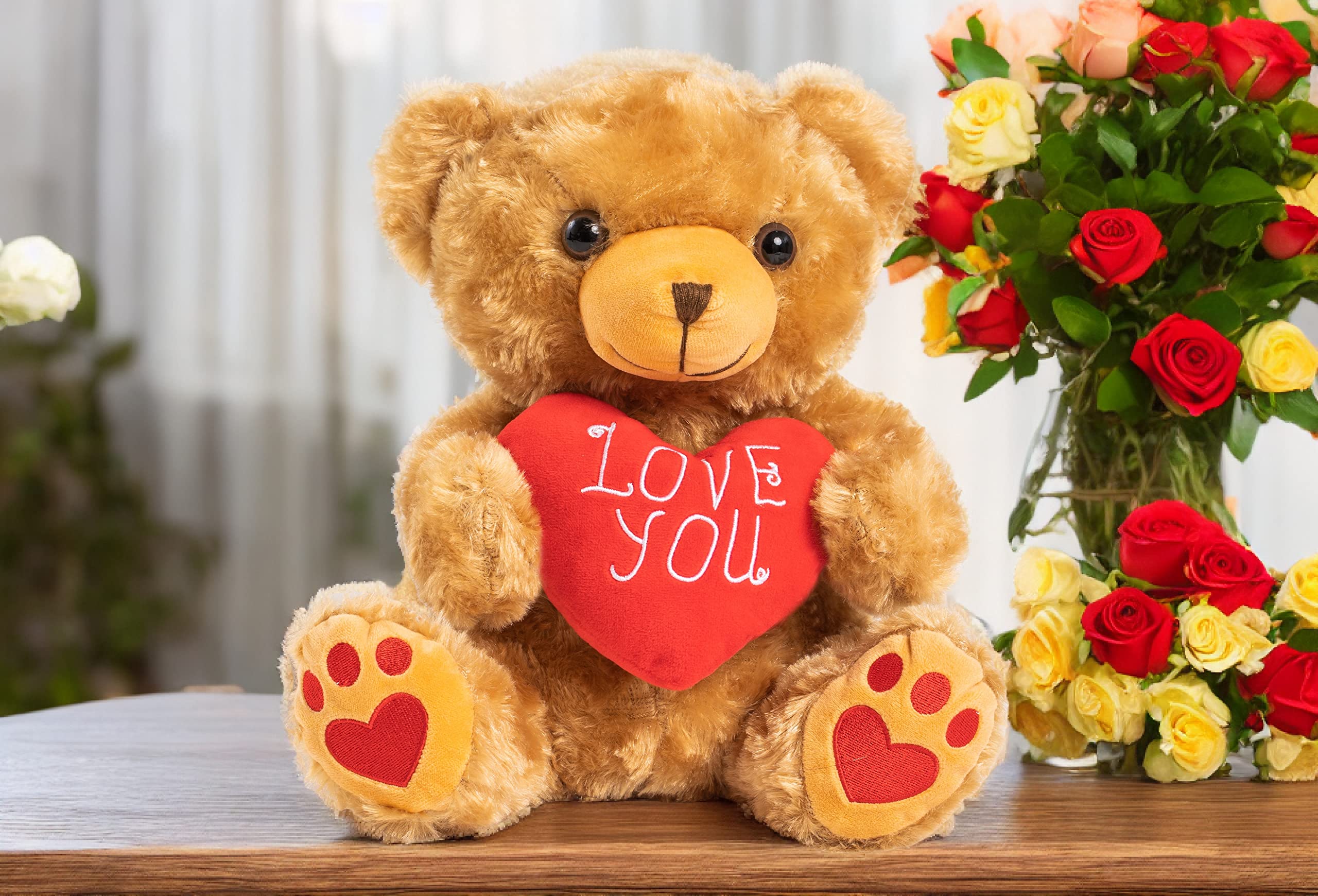 Zillywood 9" Talking Teddy Bear Repeats What You say. Repeating Talking Teddy Bear Gift for her. I Love You Gifts for Valentine's Day, Mother's Day with Removable Plush Heart (Repeating Teddy Bear)