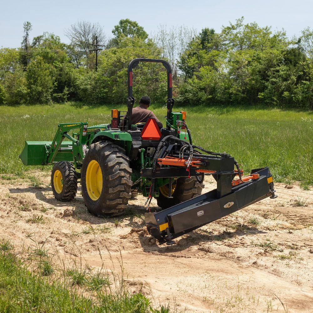 Titan Attachments 3 Point Hydraulic 6-Way 84" Rear Blade, Fits Cat 1 & 2 Tractors, 3 Cylinders for Tilt, Angle, Offset Grading and Scraping Land Leveler