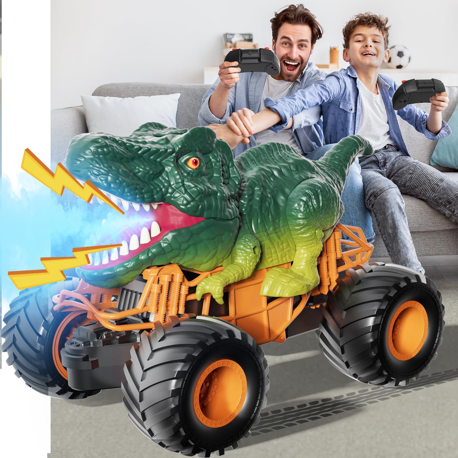 Bennol Remote Control Dinosaur Car Toys for Kids Boys 3-5 4-7, 2.4GHz RC Dino Car Toys with Light, Sound & Spray, Indoor Outdoor All Terrain Electric RC Car Toys Gifts for 3 4 5 8 10 12 Boys Kids