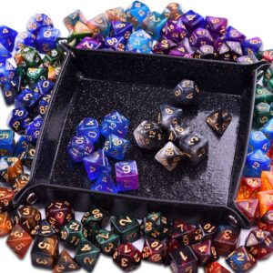 Amiven DND RPG Dice Sets 20 x 7 Polyhedral Glitter Dice (140 Pieces) for Dungeons and Dragons Tabletop Role-Playing Games, with a Large Bag