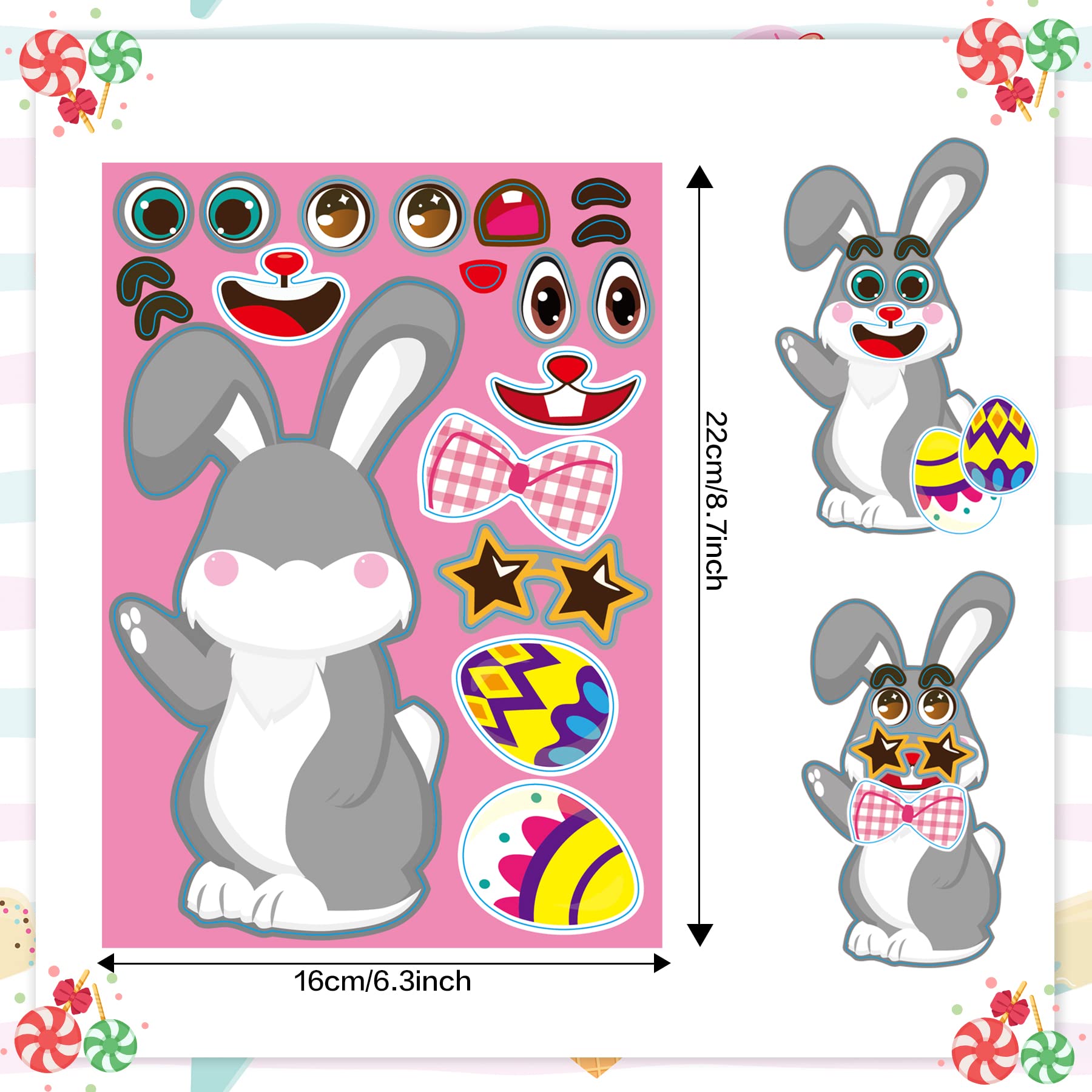 Aitsite 36pcs Easter Animal Stickers with Bunny, Chicken, Lamb Easter Egg Stickers, Kids DIY Easter Art and Craft Stickers for DIY Decorative Painting Stickers (36pcs Cute Rabbit)