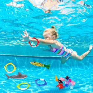 Woplagyreat Summer Pool Diving Swimming Toys for Kids, Fun Swim Games Sinking Set, Underwater Dive Gifts with Storage Bag Include Torpedo Gems Shark Rings Sea Animals for Boys Girls Toddlers 20 Packs