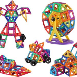 YUHYtop Large Magnetic Tiles, Upgrade 85pcs Magnetic Building Block, Strong Magnet, Magnetic Tiles for Boys & Girls Ferris Wheel Rocket Castle Building for Boys Girls Kids Toddlers