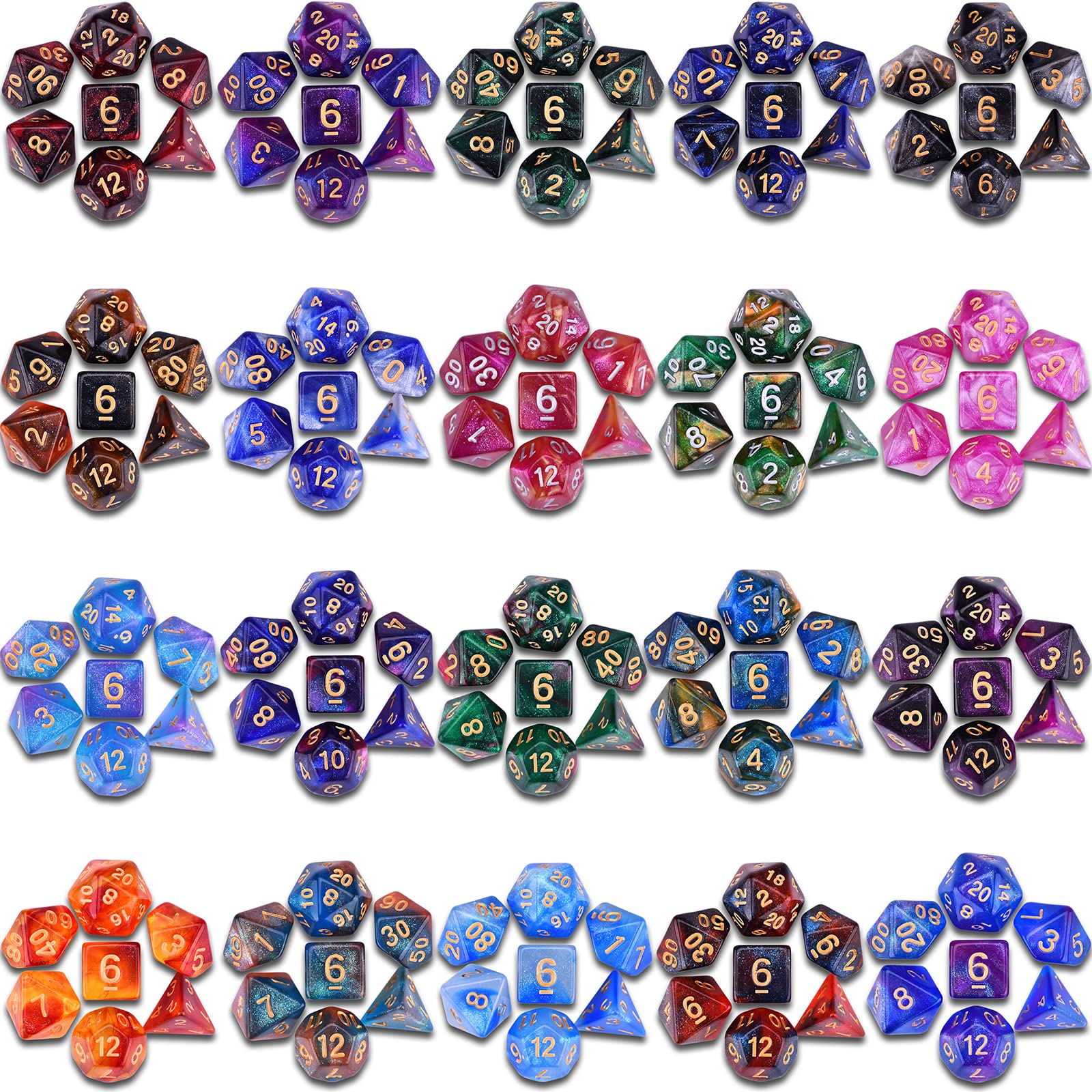 Amiven DND RPG Dice Sets 20 x 7 Polyhedral Glitter Dice (140 Pieces) for Dungeons and Dragons Tabletop Role-Playing Games, with a Large Bag