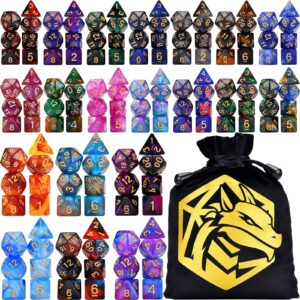 amiven dnd rpg dice sets 20 x 7 polyhedral glitter dice (140 pieces) for dungeons and dragons tabletop role-playing games, with a large bag