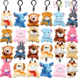 dinesil 24 pack mini plush animals toys, small stuffed animal plush keychain for goodie bag fillers, easter basket stuffers, easter party favors, classroom prizes